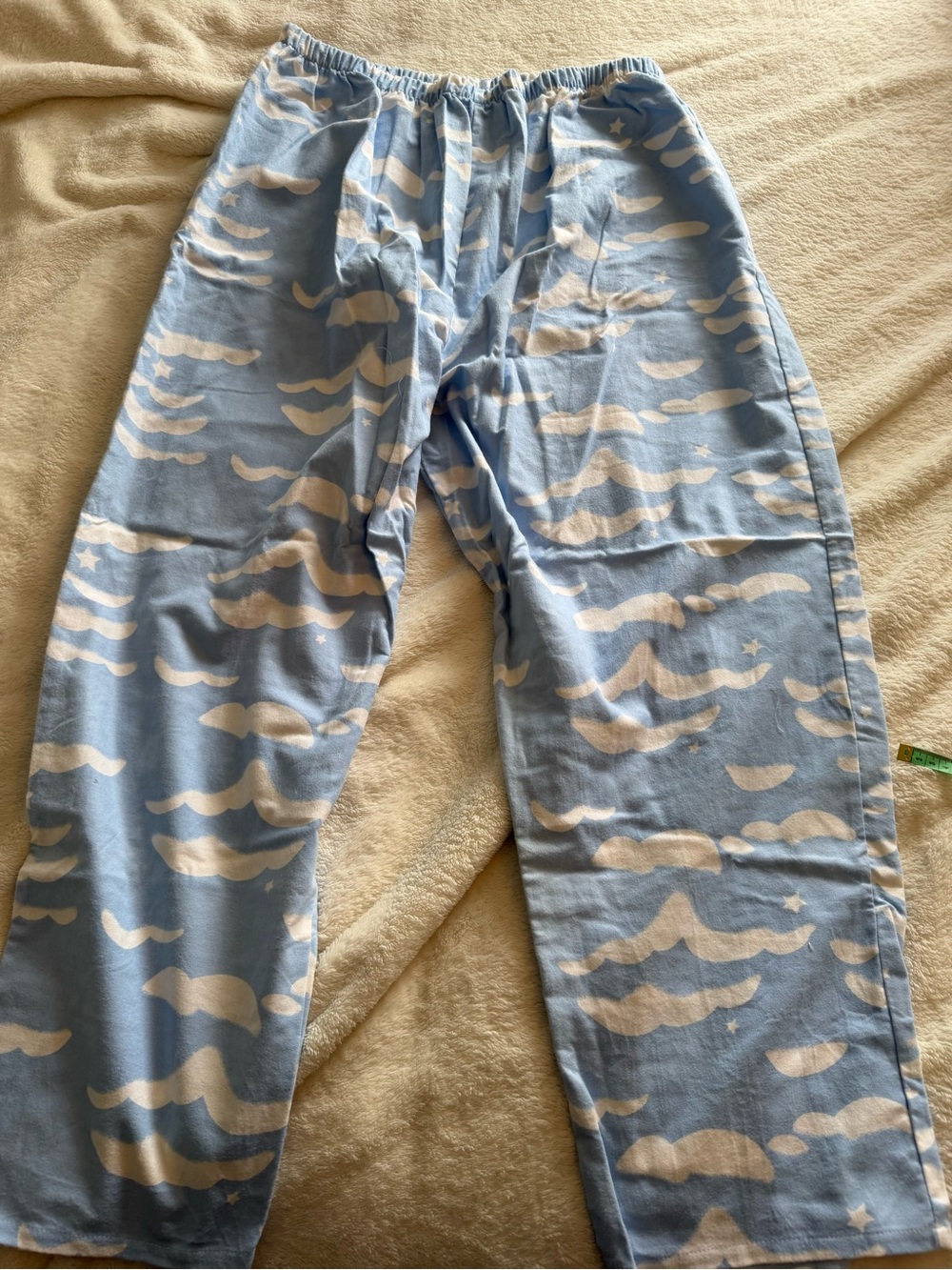 Jessica Light Blue and White Cloud-Print Flannel Pajama Pants
